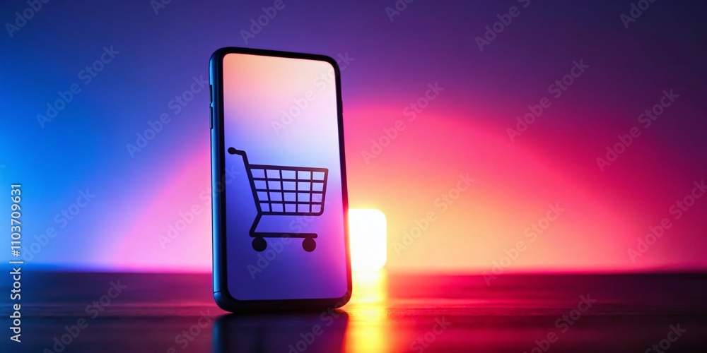 Poster mockup of a phone screen displaying online shop order tracking with a stylish silhouette background 