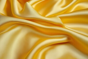 Elegant yellow silk satin fabric with smooth folds, creating a luxurious and soft texture with gentle highlights, perfect for a refined and serene background.