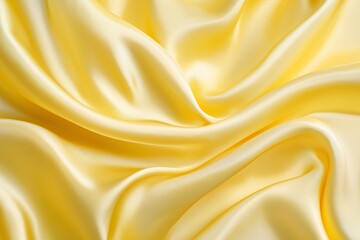 Fototapeta premium Elegant yellow silk satin fabric with smooth folds, creating a luxurious and soft texture with gentle highlights, perfect for a refined and serene background.