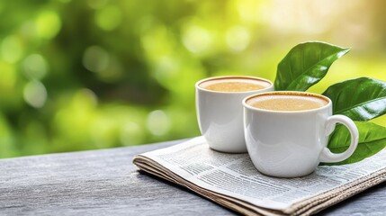 Two Coffees, Green Leaves, Newspaper | Nature and Outdoors: The gre...