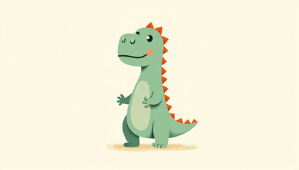 Obraz premium Cheerful Cartoon Dinosaur Standing Playfully on Light Surface Against Off-white Background [with spaces]