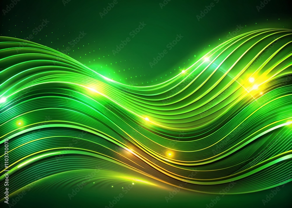 Poster modern abstract background featuring green glowing geometric wavy lines in a trendy minimalist patte
