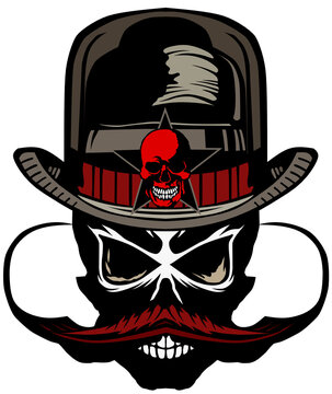 T&ecirc;te de mort &agrave; moustache hipster skull moustachu et crane chapeau malon