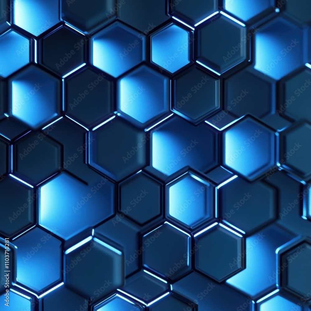 Poster close-up of a sleek blue hexagonal pattern, creating a modern and futuristic texture.