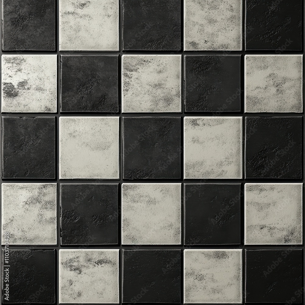 Poster a stylish arrangement of black and white tiles, creating a modern and elegant pattern suitable for v