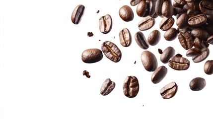 Obraz premium Coffee Beans Falling on a White Background