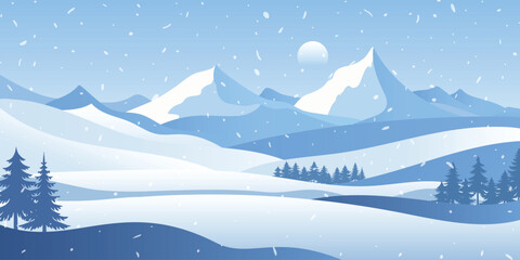 Winter mountains landscape, snowdrifts and snowfall, vector illustration	