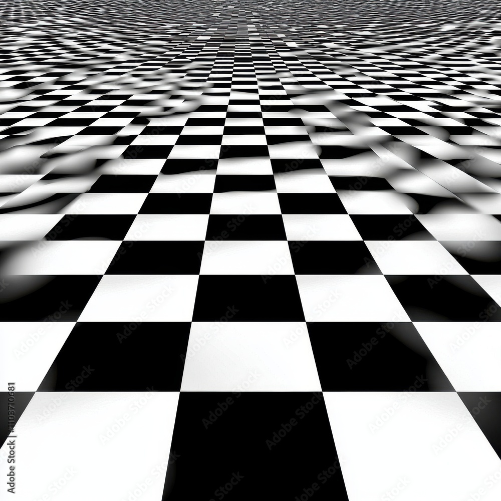 Poster a mesmerizing black and white checkered pattern creates a surreal illusion of depth and movement.