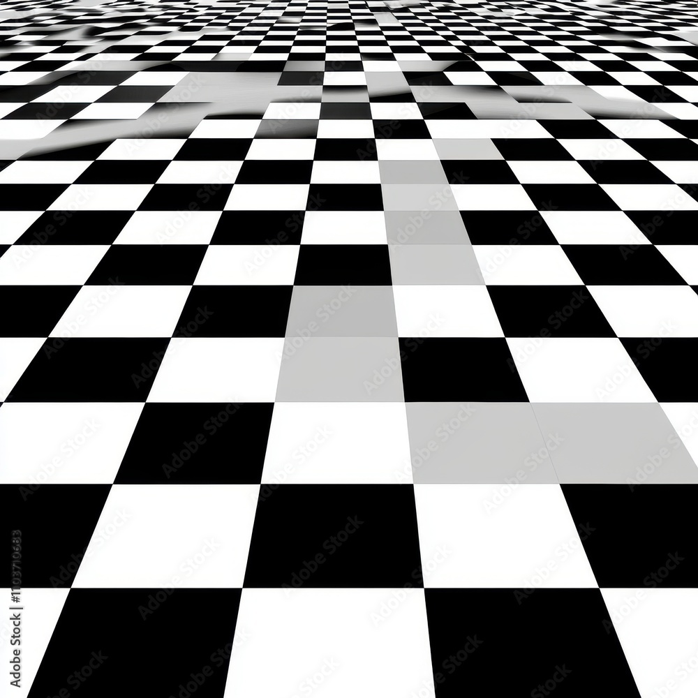 Poster a mesmerizing perspective of a black and white checkered floor creating an illusion of depth.