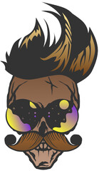Tête de mort à moustache hipster skull moustachu et crane coiffure lunette de soleil