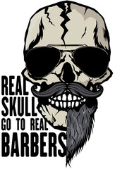Tête de mort à moustache et barbe hipster skull moustachu et crane barbu lunette de soleil et slogan