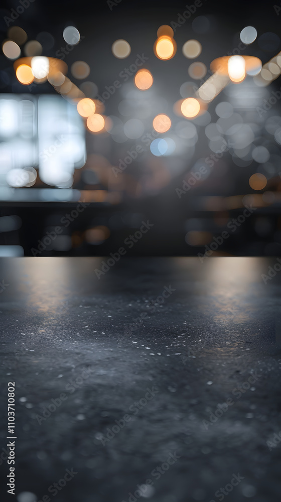 Aufkleber a blurred caf? background with a dark countertop in focus, creating a cozy atmosphere.