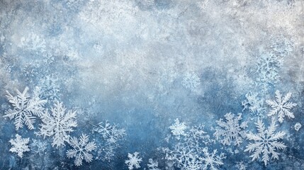 Stunning winter backdrop showcasing intricate frosty snowflakes against a cool blue gradient, ideal for holiday and celebration designs.