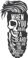 Tête de mort et barbe hipster skull et crane barbu slogan citation