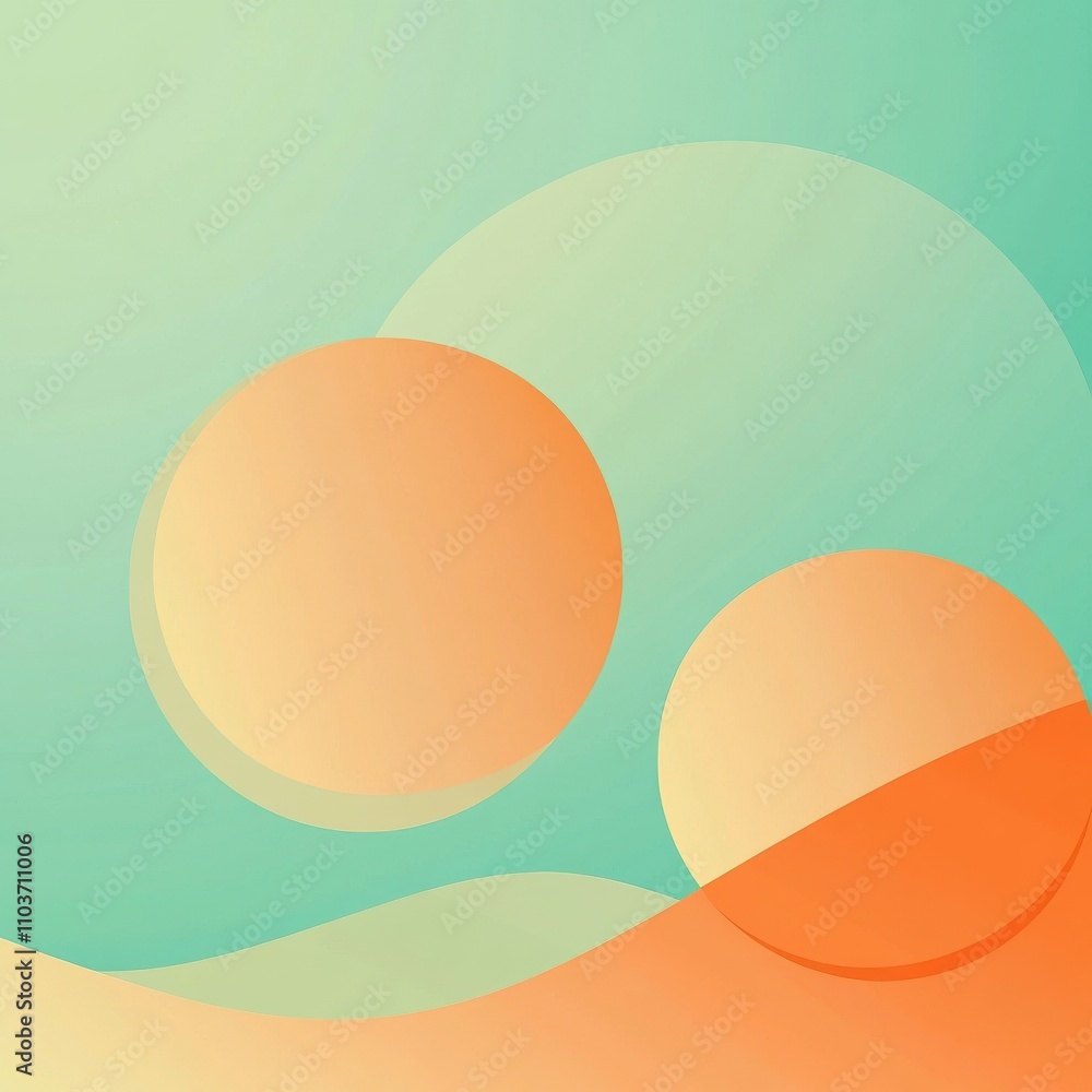 Poster abstract design featuring soft pastel colors and circular shapes, creating a serene and modern atmos