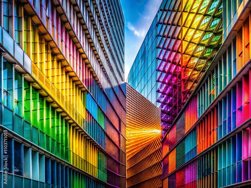 Poster modern architectural design featuring gradient patterns and textures, showcasing innovative elements