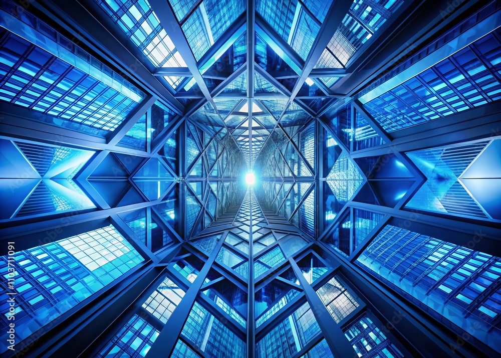 Poster modern architectural photography: abstract blue background loop featuring futuristic structures and 