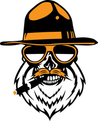 Tête de mort à moustache et barbe hipster skull moustachu et crane barbu lunette de soleil cigare