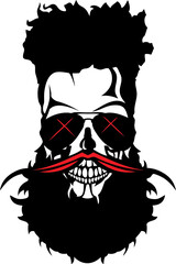 Tête de mort à moustache et barbe hipster skull moustachu et crane barbu lunette de soleil