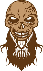 Tête de mort à barbe hipster skull et crane barbu