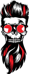 Tête de mort à barbe hipster skull  et crane barbu lunette de soleil ronde