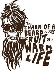 Tête de mort à barbe hipster skull et crane barbu lunette de soleil ronde fume la pipe