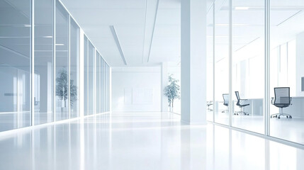 Clean office space with white walls and floors.