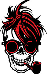 Tête de mort hipster skull lunette ronde coiffure
