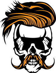 Tête de mort moustache hipster skull moustachu crane lunette et coiffure
