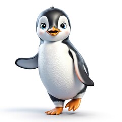 Fototapeta premium 3D illustration of a cute and happy penguin, isolated on a clean white background. 