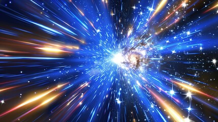 Naklejka premium Big Bang colorful space galaxy fog cloud nebula. Universe science astronomy and stary night cosmos mockup background. Supernova concept wallpaper