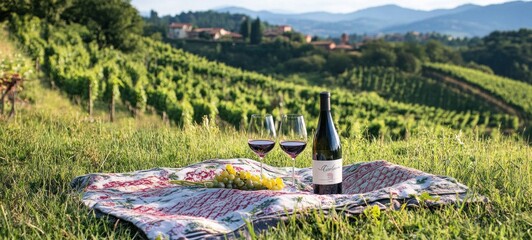 Picnic in Tuscan Vineyard: Wine, Grapes, and Scenic Views
