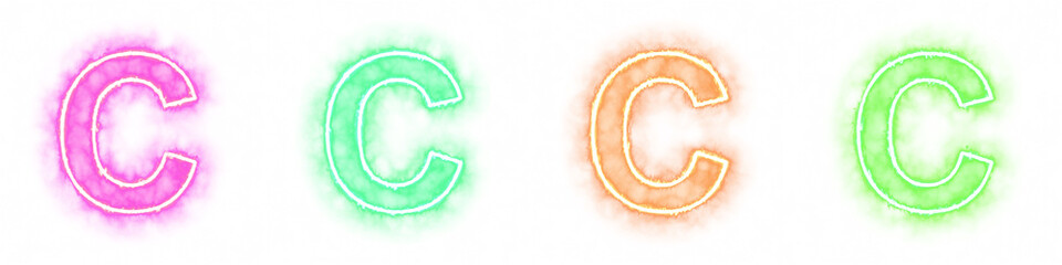 Set of 4 letter C with fire and smoke effects isolated on a transparent background. Transparent elements for graphic design.