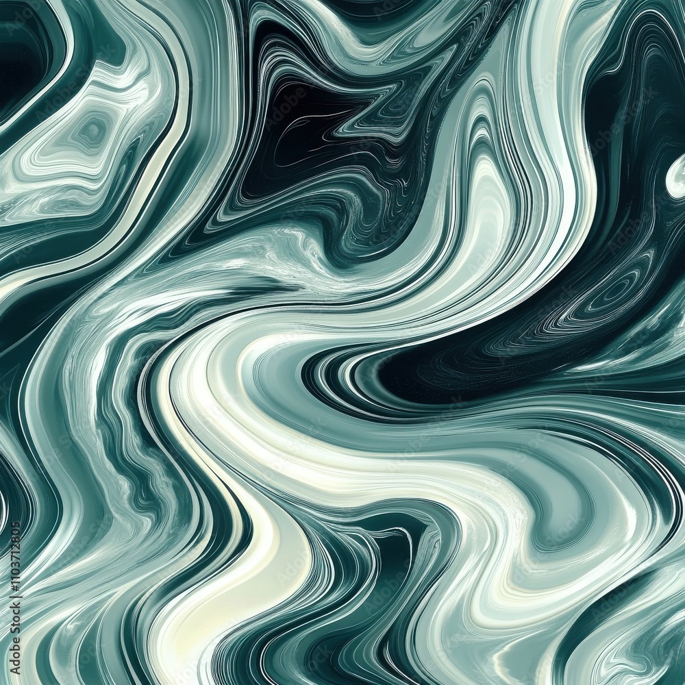 Poster abstract marbled texture featuring swirling shades of green and white, creating a fluid and dynamic 