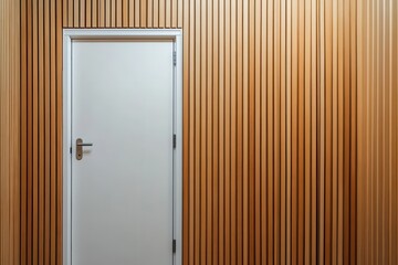 Obraz premium Room featuring wood paneled walls acoustic soundproofing and a white door