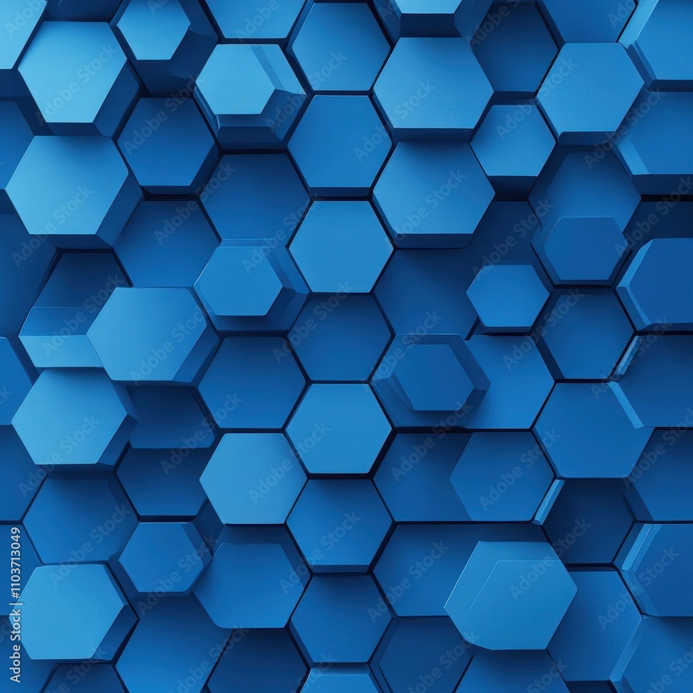 Poster a dynamic array of blue hexagonal shapes creates a modern and abstract backdrop.