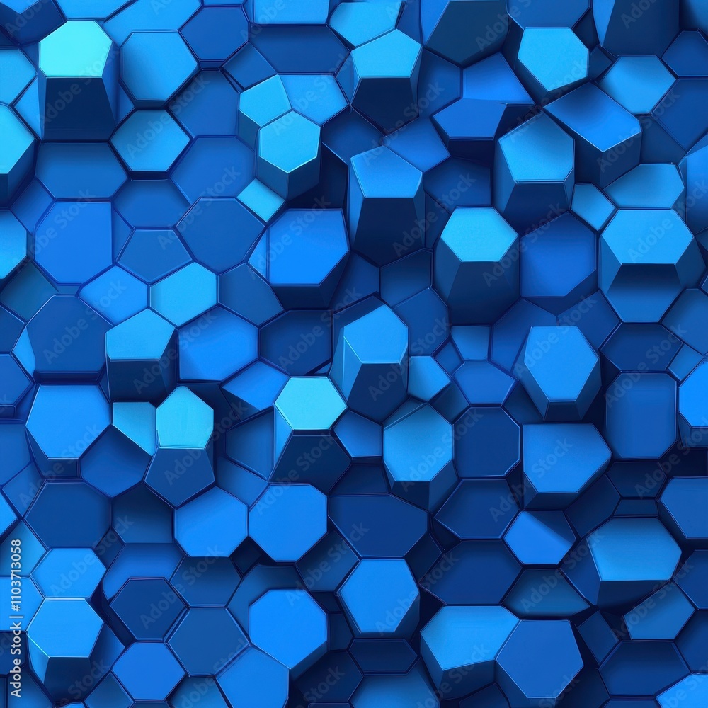 Poster a textured abstract background of varying blue hexagons showcasing depth and dimension.