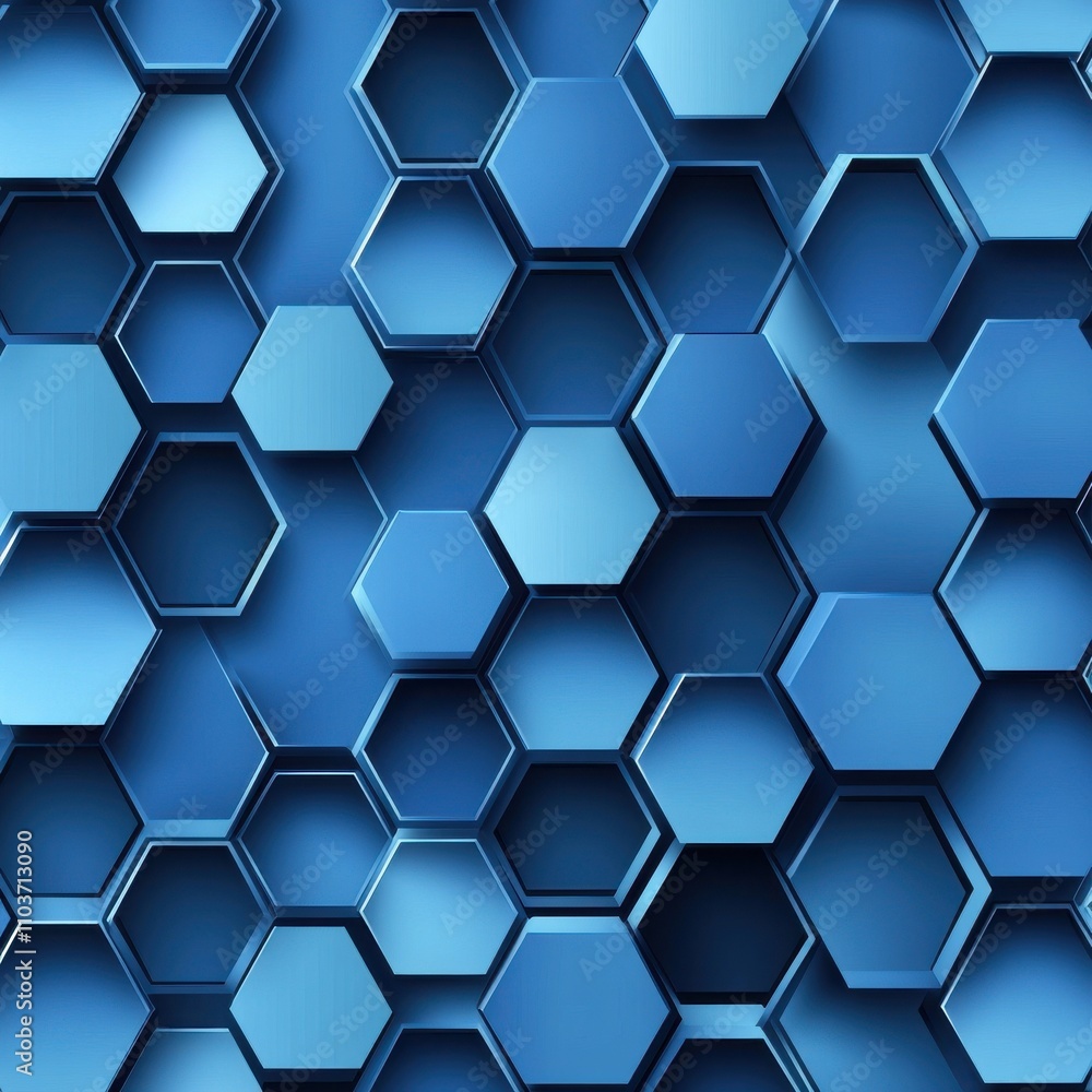 Poster abstract blue hexagonal pattern, showcasing depth and dimension with a modern 3d effect.