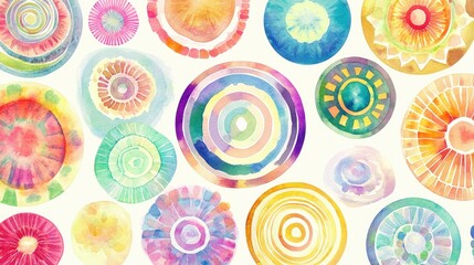 Vibrant Watercolor Circular Patterns in Vivid Colors Ideal for Creative Projects and Design Applications