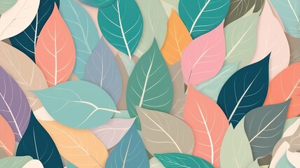 A stunning array of overlapping leaves in soft pastel and neutral bright colors for a serene effect.  