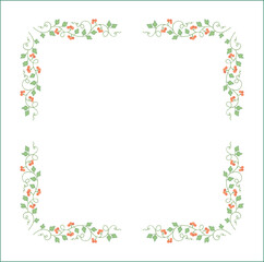 Vegetal green floral frame with orange berries, autumn frame, decorative corners for greeting cards, banners, business cards, invitations, menus. Isolated vector illustration.	
