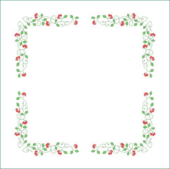 Vegetal green floral frame with red berries, autumn frame, decorative corners for greeting cards, banners, business cards, invitations, menus. Isolated vector illustration.	
