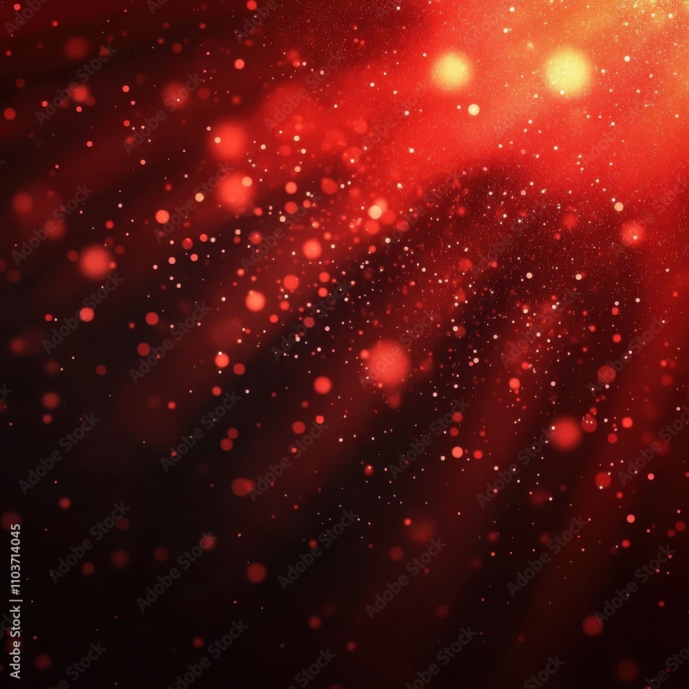 Poster a vibrant abstract background featuring red and golden particles shimmering against a dark backdrop.