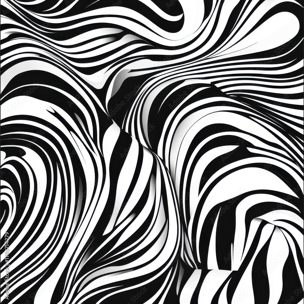 Poster a dynamic abstract pattern featuring swirling black and white lines creating a mesmerizing visual ef