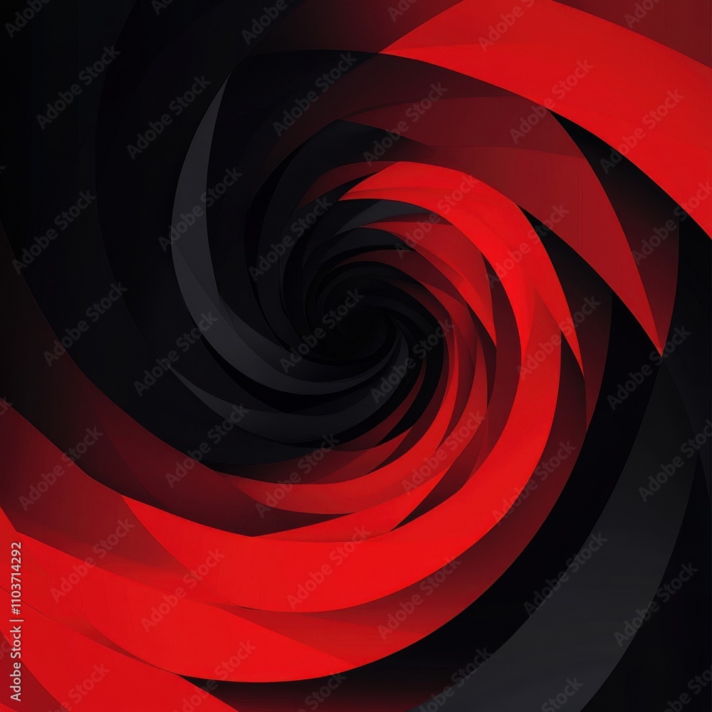 Poster abstract spiral design featuring bold red and black colors, creating a dynamic and captivating illus