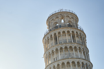 Pisa, Italy - 13.02.2023: View of the Leaning Tower of Pisa on a sunny day in the city of Pisa,...