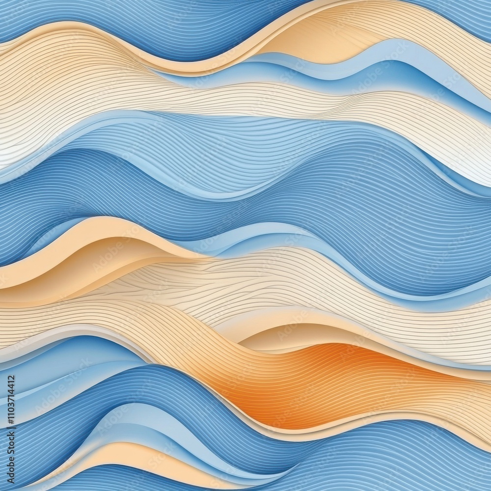 Poster a mesmerizing wave pattern featuring shades of blue and soft cream, creating a calming and serene at