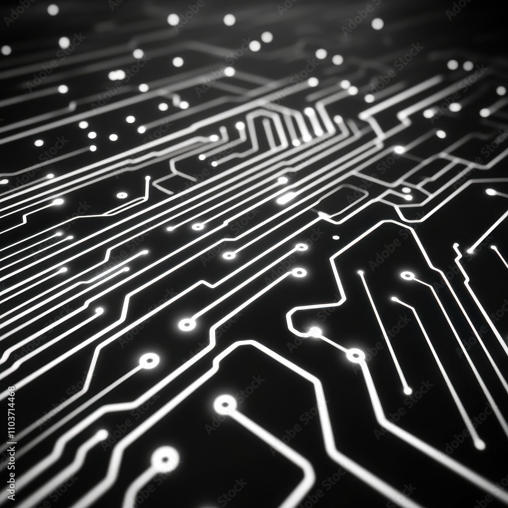 Aufkleber abstract close-up of a black and white circuit board design, showcasing intricate lines and glowing 