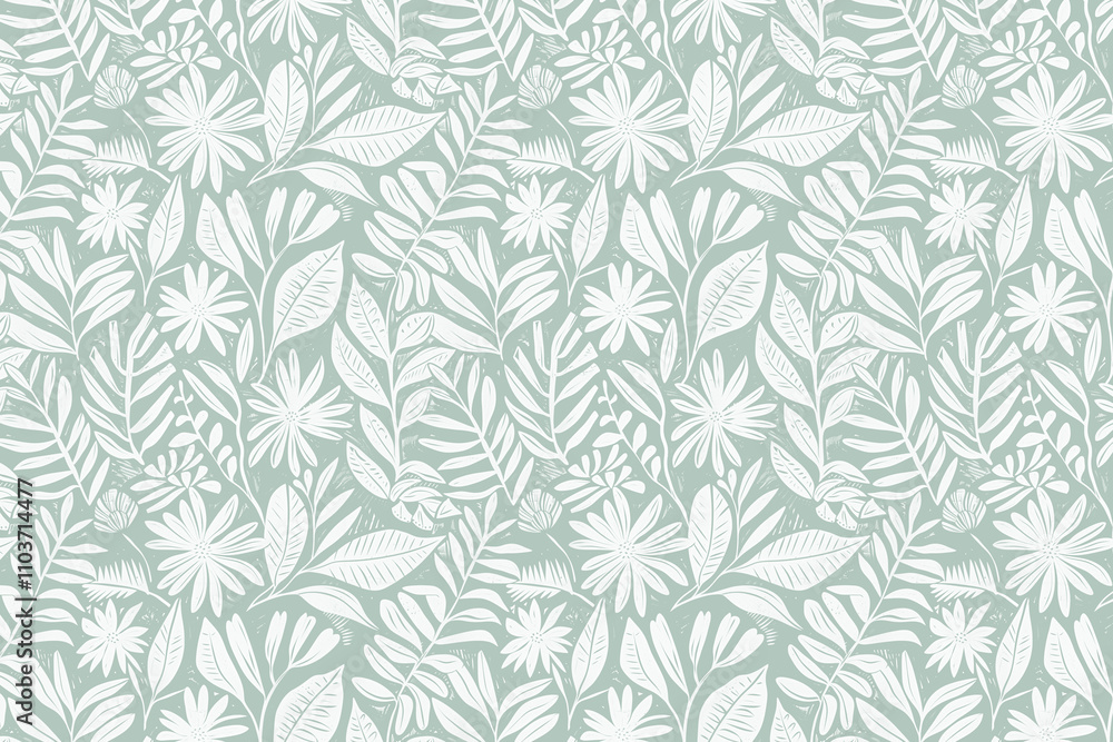 Poster toile pattern tapestry. linocut print. monochrome botanical pattern background. created with generat