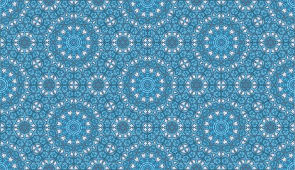 Seamless Blue Kaleidoscope Geometric Pattern.